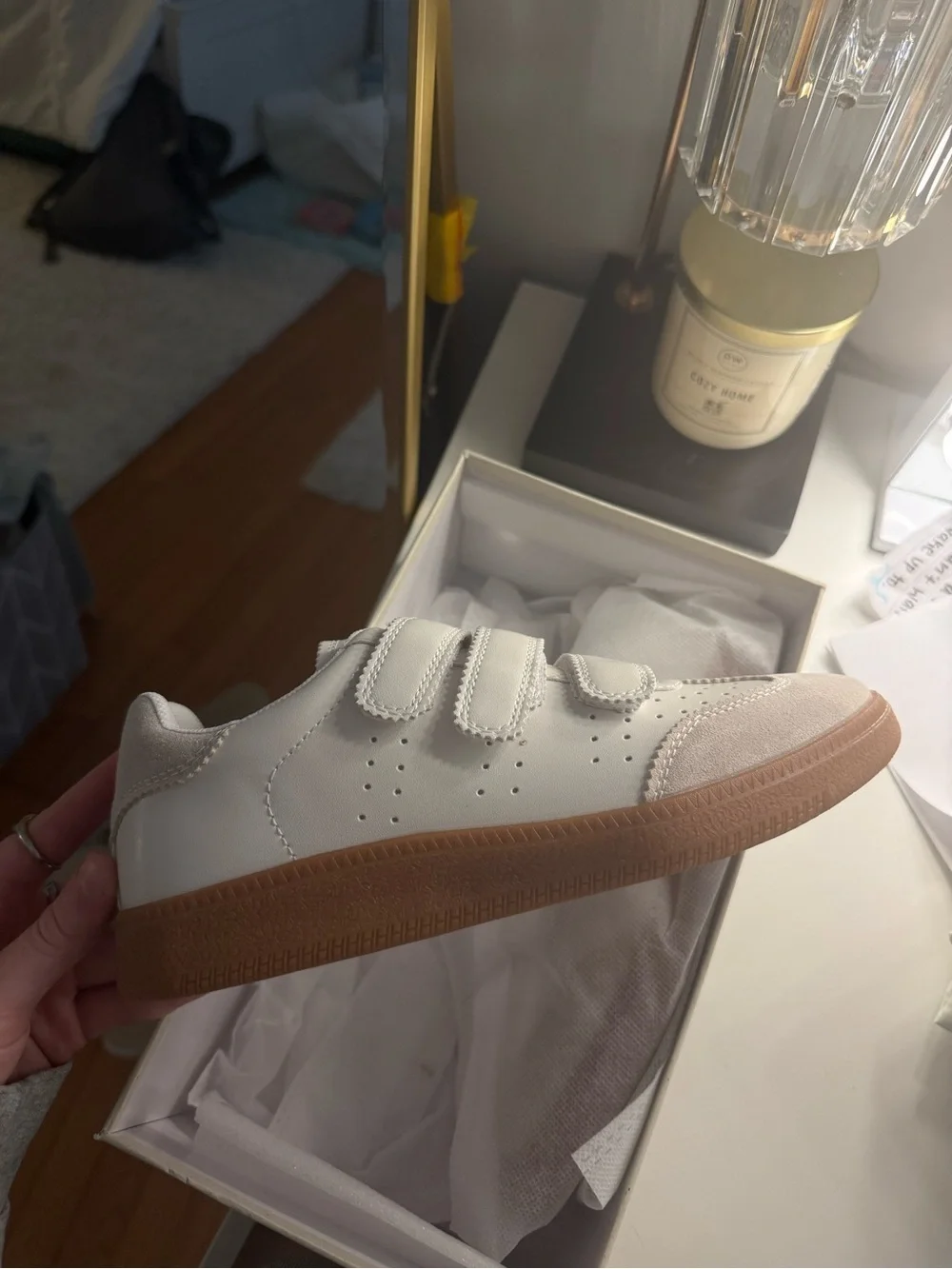 White and Beige Velcro Sneakers (BRAND NEW) 7.5 women’s
